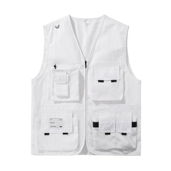 

multi pocket vest running men's sports outdoor vest fishing tooling short sleeve jacket environmental protection volunteer, Black;white