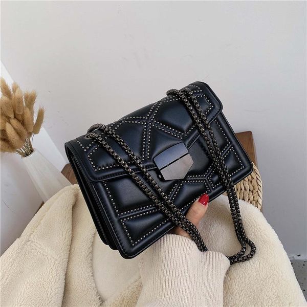 

rivet chain brand designer pu leather crossbody bags for women 2020 simple fashion shoulder bag lady luxury small handbags