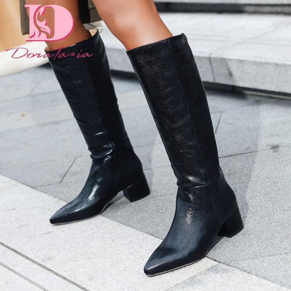 

doratasia 2020 square heels big size 47 winter women shoes knee high boots1, Black