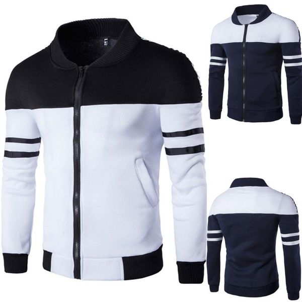 

korean men new cultivate winter zipper sportswear patchwork jacket long sleeve coat morality color matching collar jacket coats, Black;white