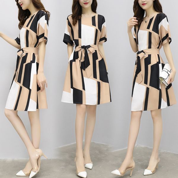 

temperament chiffon women's new summer loose skirt a- line dress loose sundress korean version shows thin medium length a-line skirt wa, Black;gray