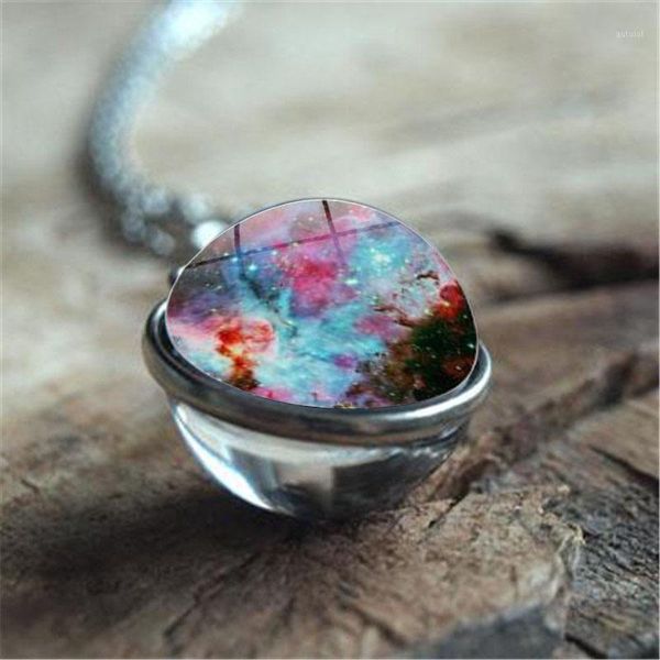 

women fashion jewelry double-sided glass ball pendant time gem universe handmade custom planet necklace christmas gift1, Silver