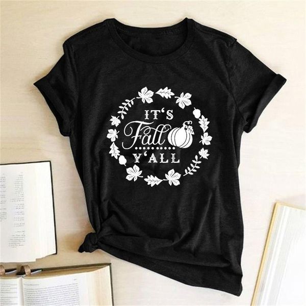 

it's fall y'all t shirt pumpkin print women halloween t shirt graphic aesthetics tees shirts vetement femme 2021 clothing, White