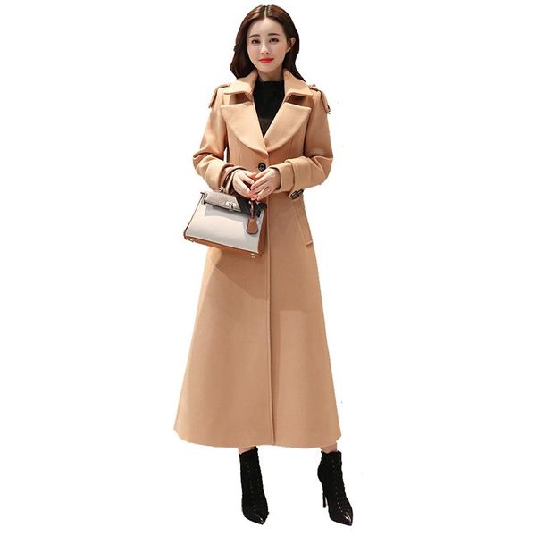 

women's wool & blends single-breasted coat women 2021 winter korean waist was thin woolen coats ladies long thick female, Black