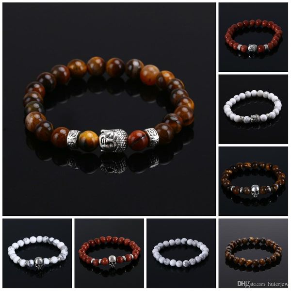 Consideravelmente Atacado pedra natural talão Mulheres e Homens, prata Buda, Azul Turquesa, pulseras mujer, Black Lava Bead Bracelet