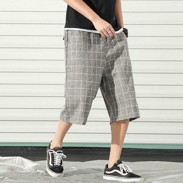 

mens streetwear plaid pants casual men's jogging korean calf-length sweatpants 2021 summer trousers1 men's, Black