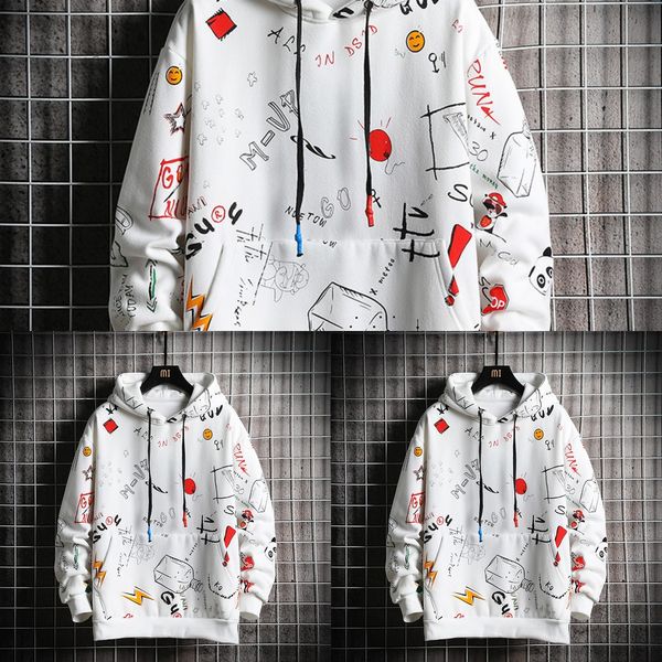 

2020 spring hooded casual fashion print coat large size sweater coat men's sweater men's 7lmkc, Black