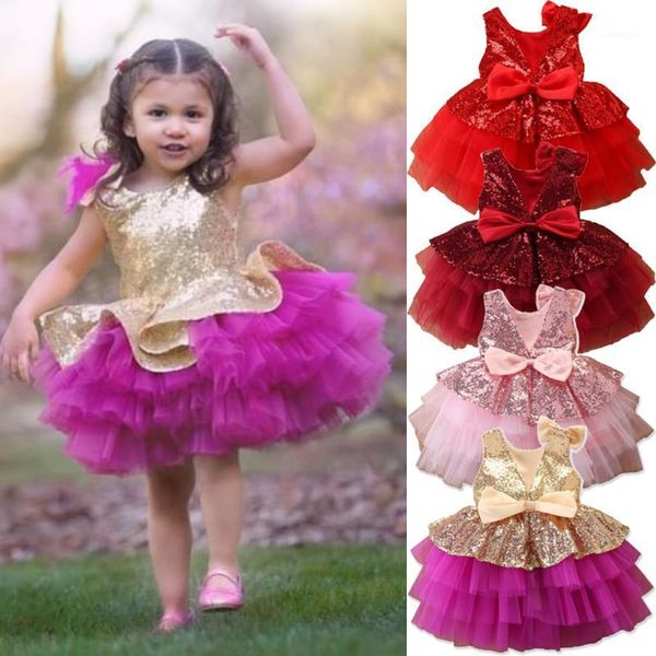 

baby summer clothing toddler kids baby girl clothes pageant princess dress lace tutu sequins dress layered gown 1-6y1, Red;yellow