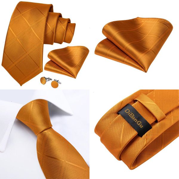 

solid tie orange wedding for plaid silk men necktie handky cufflinks set dibangu designer party business fashionsjt-7323 q1jh, Black;gray