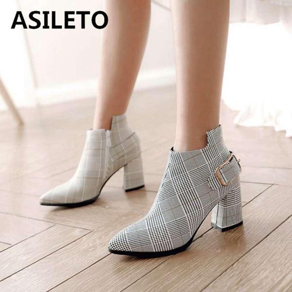 

boots asileto big size 46 spring autumn pointed toe square heels ankle for women zipper lattice botte femme winter short bootie, Black