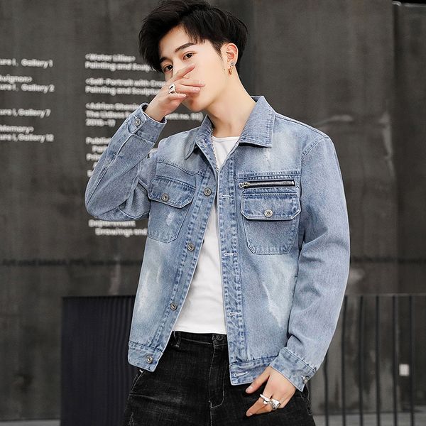 

men's denim spring and autumn new korean fashion slim handsome casual clothes personality jacket versatile, Black;brown