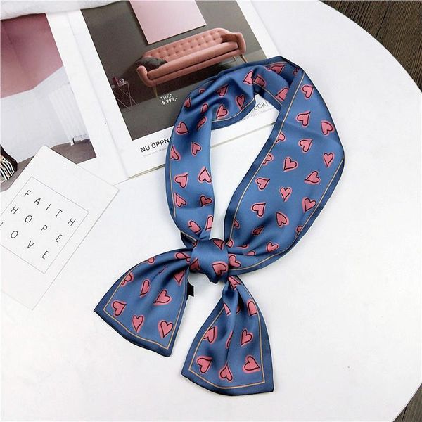 

1009cm new print many hearts design silk scarf small handle bag ribbon women bufanda headwear long skinny foulard femme scarves wmtxio, Blue;gray