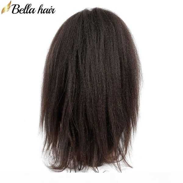 

bellahair kinky straight lace front wigs for black women brazlian human virgin hair wigs pre plucked medium cap 130% 150% 180% density, Black;brown
