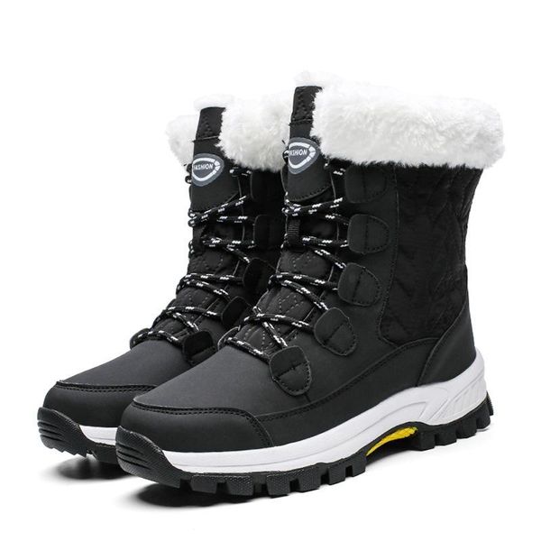 

winter warm women fur snow shoes flats snow boots women 2020 chunky fashion round toe casual ladies boots sale, Black