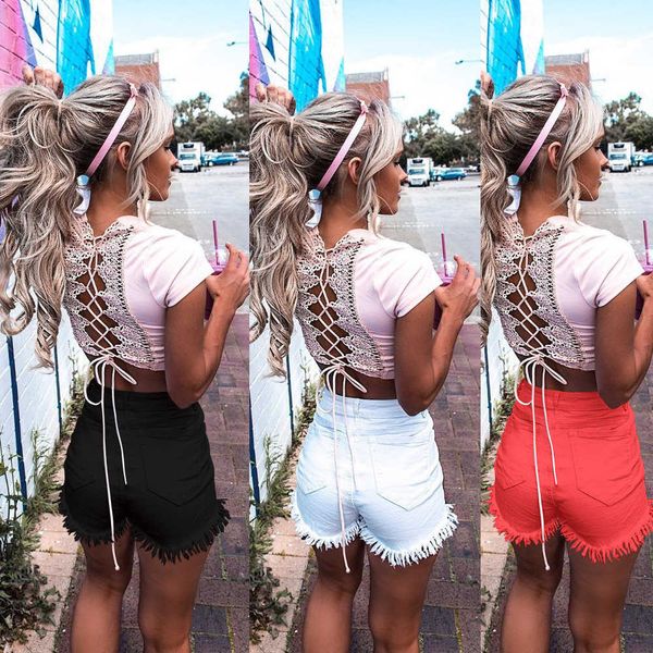 

spring 2019 new fashion frge high waist elastic shorts jeans, Blue