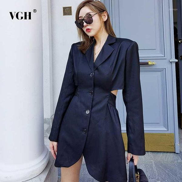 

women's suits & blazers vgh hollow out blazer for women notched collar long sleeve high waist designer streetwear black coats female 20, White;black