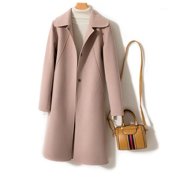 

100% wool coat female jacket woman spring autumn winter double-side woolen coat women korean pink jackets women chaqueta mujer1, Black