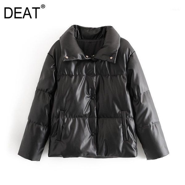 

deat] 2020 winter new single-breasted turn-down collar long sleeve thickening streetwear fashion tide women jacket 13u9161, Black