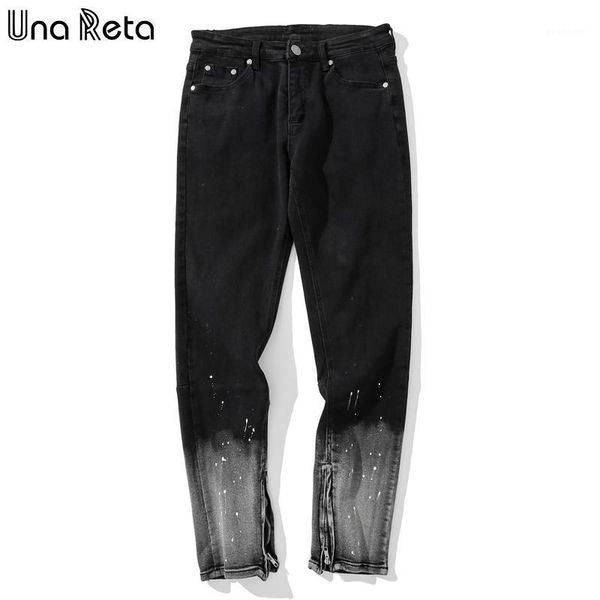 

una reta black jeans new hip hop solid denim trousers streetwear graffiti gradient skinny mens pants jeans for men1, Blue