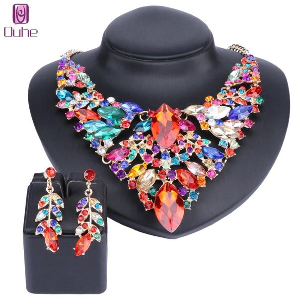 

wedding statement jewelry set crystal necklace earrings gift for women's accessories gold color dating 5 colors, Silver