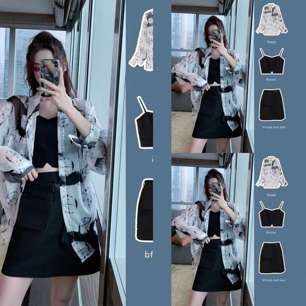 

nnpvv clothes summer clothes 2020 sunscreen clothessmall sling cardigan suit women clothessling new sunscreen three-piece for women street s, Gray