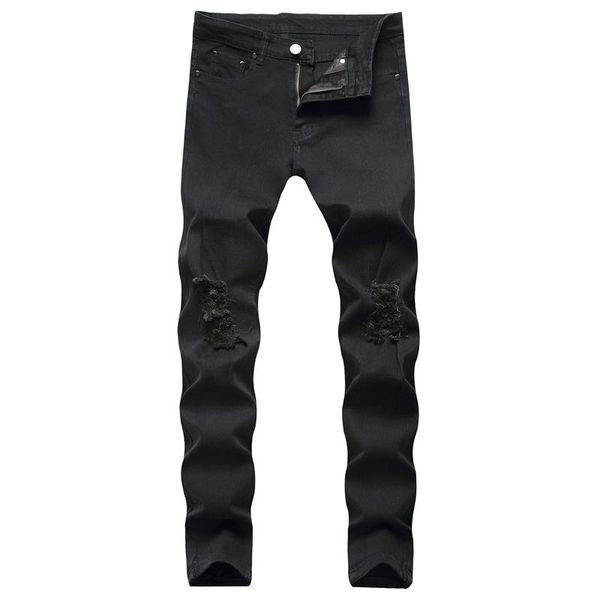 

men's jeans mens spring high street hip hop ripped denim men trousers fashion solid straight slim fit skinny, Blue
