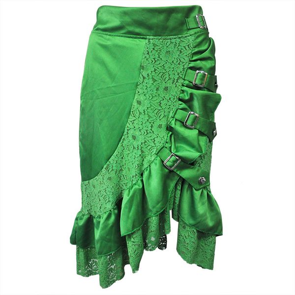 

theme costume new new year dress up party black lace edge punk rock gothic skirt high waist irregular skirt stage dress up, Black;red