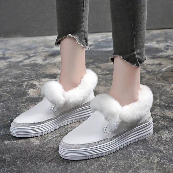 

boots swonco white winter shoes women slip on sneakers fur warm 2021 platform for snow, Black