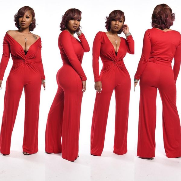 

neck stacked casual rompers fashion female clothing solid color womens designer jumpsuits autumn deep v, Black;white