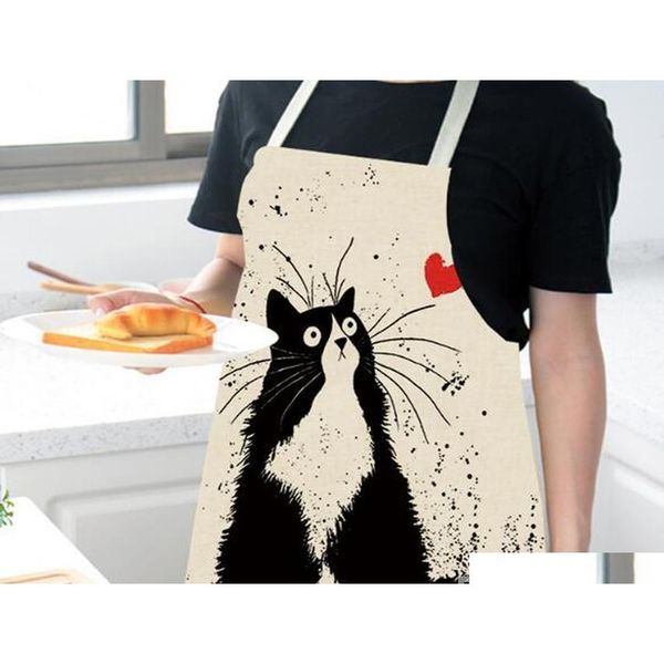

kitchen apron funny cat printed sleeveless cotton linen aprons for men women home c jllbnr jjxh