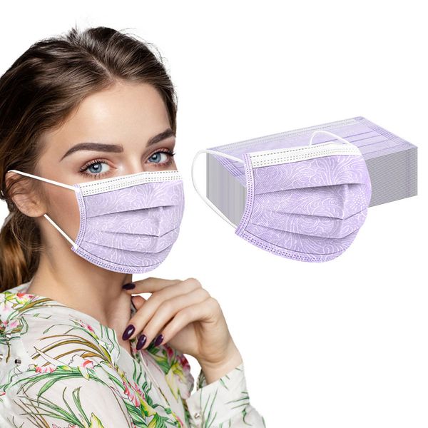 

10/20/30/40pcs non-woven disposable face fashion 3 newlayer solid purple masks mouth mask with design masque
