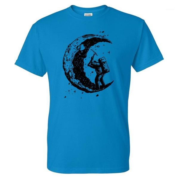 

2020 summer solid color funny digging the moon pattern print streetwear men women sport casual cotton shirt1, White;black