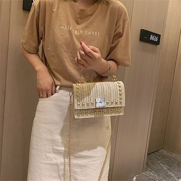 

straw beach bag wild river marble pattern woven shoulder bag solid color diagonal small square bag