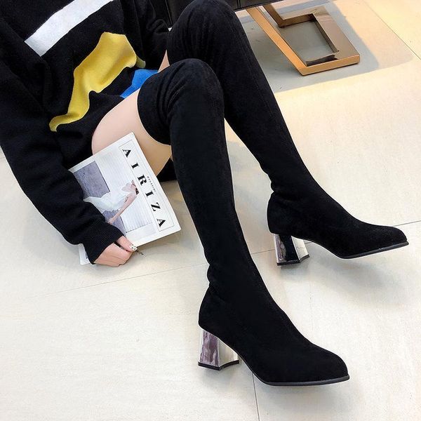 

size 35-43 winter women over the knee boots women's high heel pumps woman party shoes long bota feminina1, Black