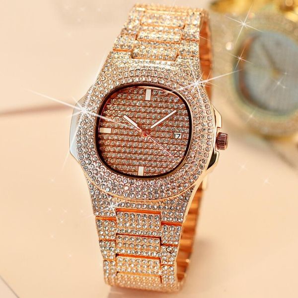 

brand diamond date quartz women big dial watch men watches fashion design, Slivery;brown