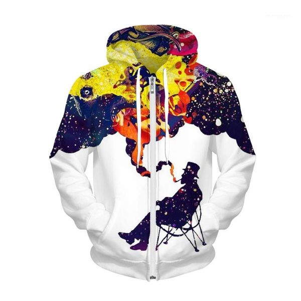 

fashion style star digital print sports casual and velvet zipper hooded hoodies1, Black