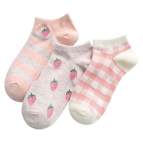 

3 pairs caramella spring-summer new socks strawberry animal socks female combination low-cut invisible ankle, Black;white