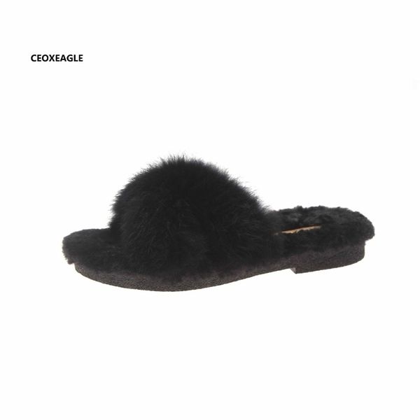 

ceoxeagle winter women home slippers with faux fur indoor fashion warm shoes woman slip on female slides black beige size 35-40 y201026