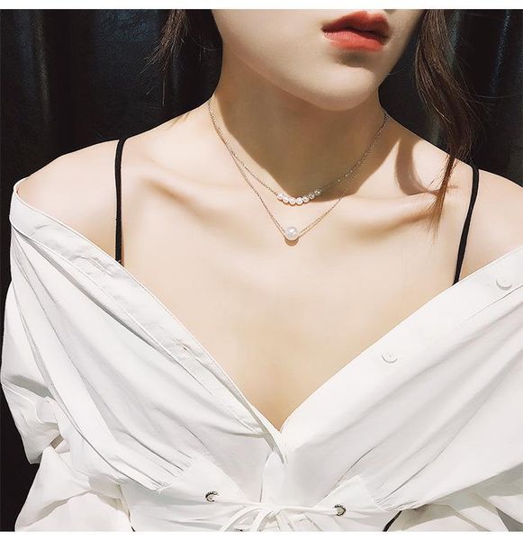 

новая мода темперамент простые двойные жемчужины клавику clavice chookers colelaws clavice chine choltion choltion gool accobless, Golden;silver