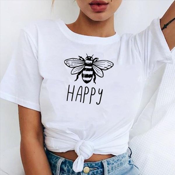 

bee happy tshirts women short sleeve bumble bee print t shirts summer fashion tumblr shirt inspiring tshirts trendy clothingfk62, White
