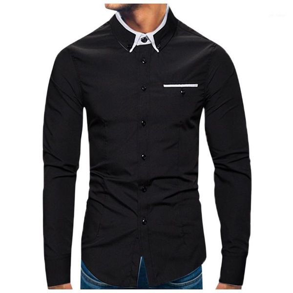 

business men's shirts blusa masculina solid color shirts men casual slim fit long sleeve blouse chemise homme1, White;black