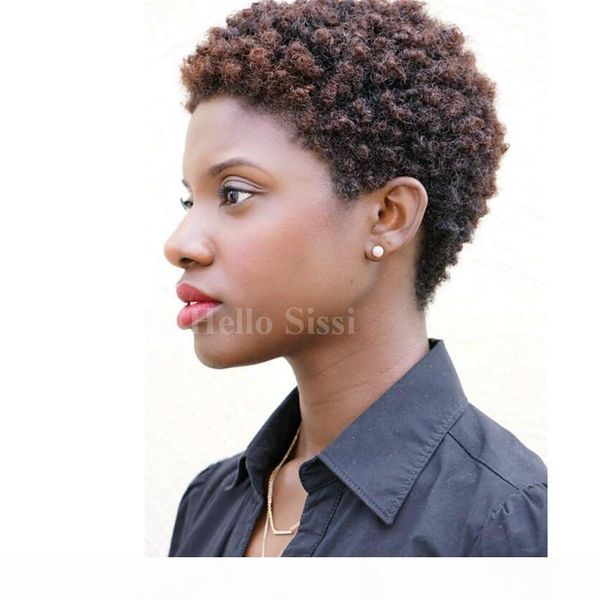 

afro kinky curly celebrity short cut glueless pixie short curly hair wigs virgin brazilian full lace human hair wigs, Black;brown