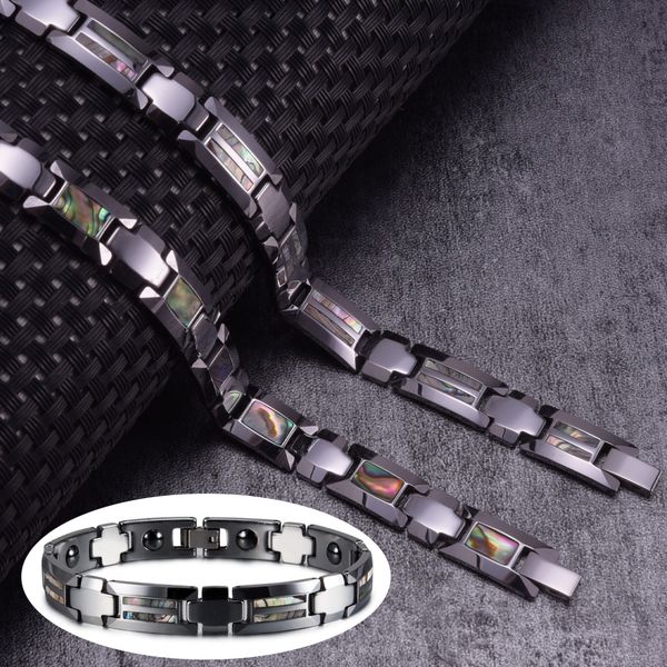 

tungsten magnetic bracelet men anti-scratch cross shell magnetic bracelet benefits male energy tungsten carbide bracelet for men 0930, Black