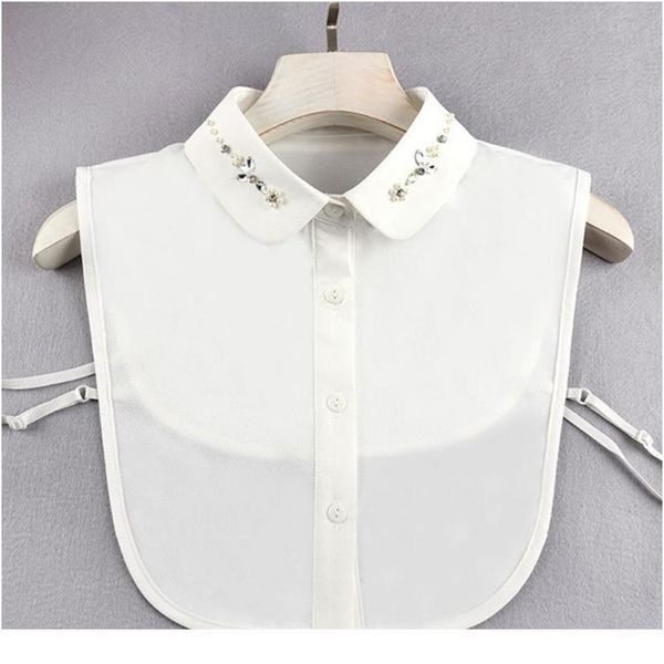 

women rhinestone pearl beading floral decorative fake lapel dickey collar high low detachable half shirt blouse qylrvx, Blue;red