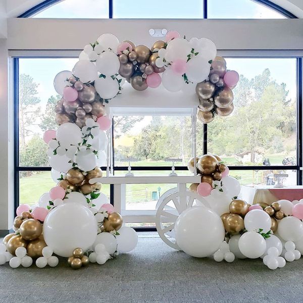 1 conjunto branco cor-de-rosa balão de ouro corrente conjunto de tema de baía de látex casamento decoração decoração decoração corrente