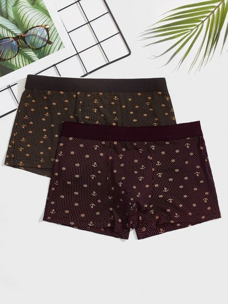 

men 2pcs rudder and anchor print boxer brief a8dr#, Black;brown