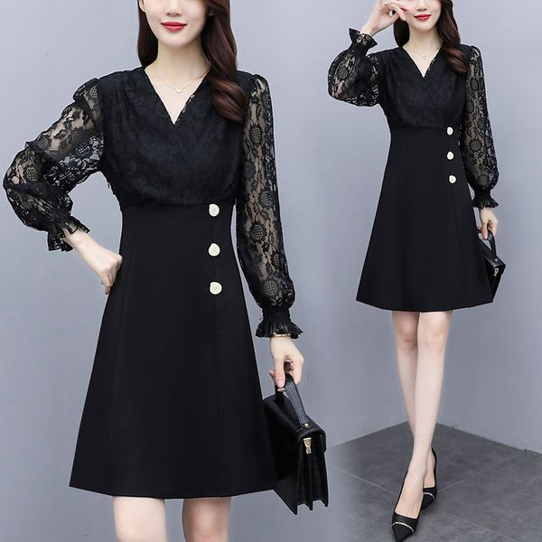 

womens lace with neckline v plus size black party skinny long sleeve dress in spring clothes for women ufkt, Black;gray