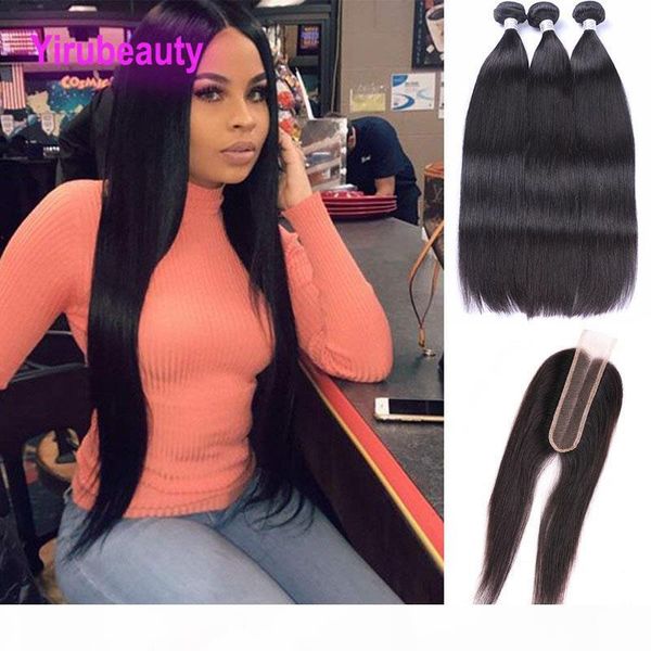 

mongolian unprocessed human hair bundles with 2*6 lace closure baby hair extensions natural color straight wefts with closure 8-28nch, Black;brown