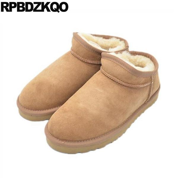 

big size winter snow boots ankle plus brown women shoes 12 44 suede brand booties flat genuine leather comfortable round toe, Black