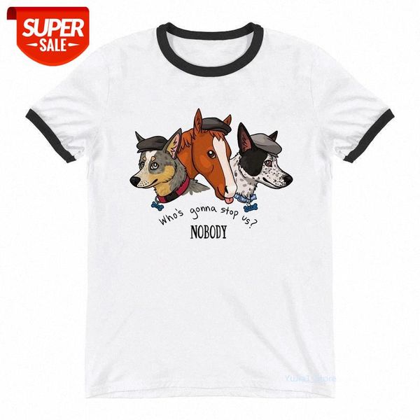 

who's gonna sus nobody dogs horse graphic print tshirts women summer tee shirt femme harajuku shirt female t-shirt #ct8j, White